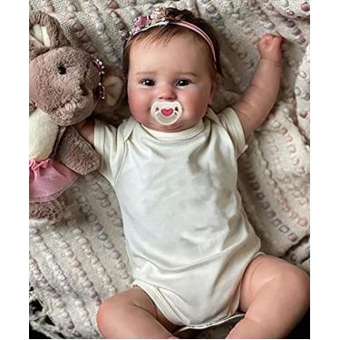 Imagem de BAOERYAA Bebê Reborn Menina,bebê Reborn De Silicone Sólido Realista - Vinil Macio Feito à Mão Com órgãos Genitais Recém-nascido Boneca Bebe Reborn De 50cm Pode Tomar Banho,Olhos castanhos