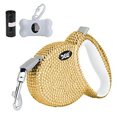 Imagem de eing Coleira retrátil para cães, coleira de passeio para animais de estimação com alça antiderrapante, fita de nylon forte, livre de emaranhamento de 360°, adequada para gatos pequenos e médios, dispensador de sacos de lixo de presente incluído, 3 m, ouro