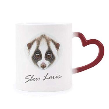 Imagem de Caneca de grés com olhos grandes branca marrom Loris Animal sensível ao calor Caneca vermelha que muda de cor
