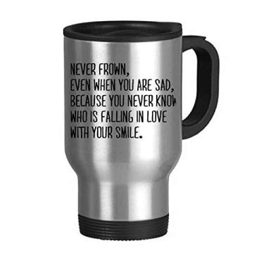 Imagem de Caneca de viagem Poetry Never Frown Always Smile com tampa flip em aço inoxidável copo de carro copo térmico