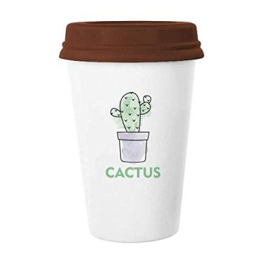 Imagem de Suculentas de cacto, planta em vaso, caneca de aquarela, copo de cerâmica para café