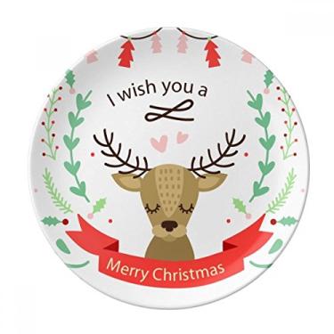 Imagem de Prato de Natal com estampa de cervo de porcelana decorativa Salver louças de jantar