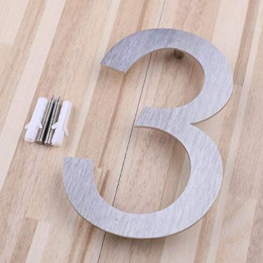 Imagem de Placa de casa flutuante 3D de 12,7 cm, número 0-9 letra ABCD, placa de porta de alfabeto digital de aço inoxidável, para hotéis, endereço ao ar livre, placa de correio, prata, método de parafuso, antiferrugem, durável