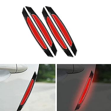 Imagem de BoYeeBo universal 4 unidades reflexivo protetor de borda de porta de carro adesivos de proteção de borda de porta de carro de fibra de carbono para caminhonete SUV (vermelho)