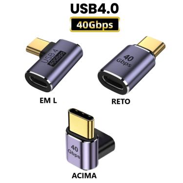 Imagem de Adaptador USB-C 4.0 90° 40gbps Macho para Fêmea Áudio Vídeo