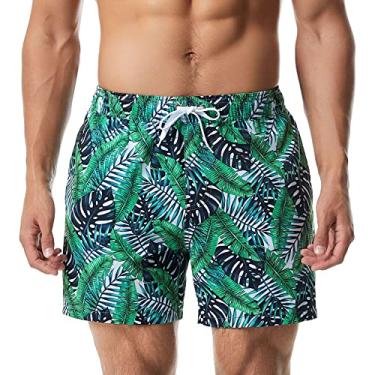 Imagem de NALEINING Shorts masculinos, shorts de praia, calção de surfe estampado, calção de banho de secagem rápida, tipo T (T-01, G)