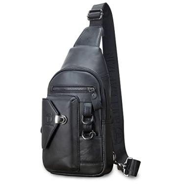 Imagem de KPYWZER Mochila tiracolo masculina vintage de couro, tiracolo e peito, nº 30 preta, Durável, vintage