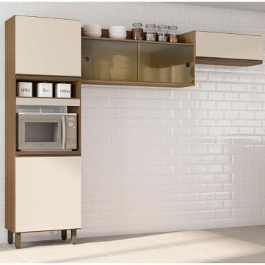 Imagem de Cozinha Compacta 5 Portas com Nicho para Microondas Porto Carvalho/Off White