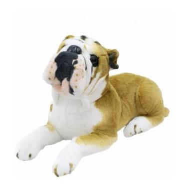 Imagem de Cachorro Bulldog Marrom Claro Deitado Realista 55cm Pelúcia - Foffy