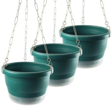 Imagem de 03 Vasos de Plantas Médio Cuias N23 com Pratinhos Correntes Ganchos e Mantas de Drenagem Cor:Ciano