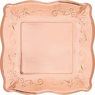 Imagem de Pratos quadrados de papel de sobremesa ouro rosa - 8 peças