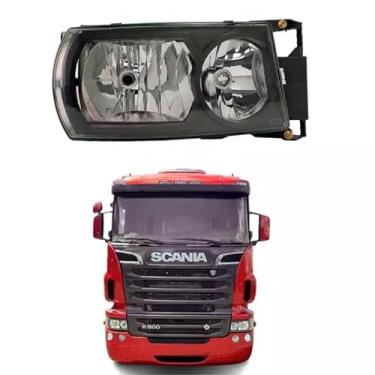 Imagem de FAROL PRINCIPAL DIR MASCARA NEGRA SCANIA SERIE 4 5 P310 114 360 124 360 G420 R420 LAMPADA H7 H1 REGULAGEM MANUAL