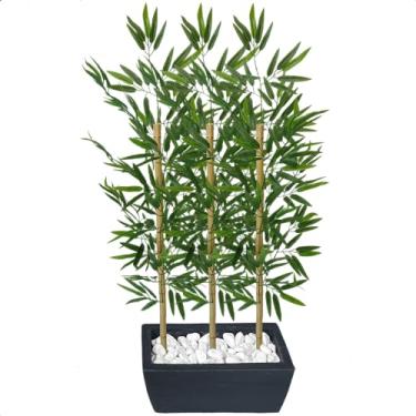Imagem de Jardineira Kit 3 Hastes Bambu Planta Artificial Vaso Floreira Decoração (Preto)