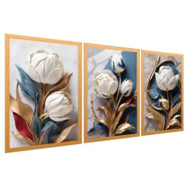 Imagem de Quadros Flores Douradas Flor Tulipas Branca Ouro Amor Floral