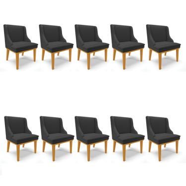 Imagem de Kit 10 Cadeiras De Jantar Liz Corino Preto Base Fixa Madeira