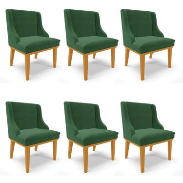 Imagem de Kit 06 Cadeiras De Jantar Liz Veludo Verde Base Fixa Madeira