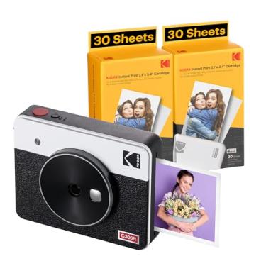 Imagem de Câmera Instantânea e Impressora Fotográfica Kodak Mini Shot 3 Retro (60 folhas) 2 em 1, sem fio, 7,6 x 7,6 cm, compatível com iOS e Android, Bluetooth, tecnologia 4PASS de foto de verdade em alta definição e acabamento laminado - branco