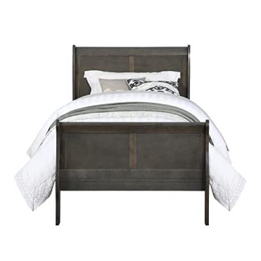 Imagem de Mobília moderna com acabamento cinza escuro moldura de cama de madeira mesas-de-cabeceira cômoda cômoda com ferragens de metal níquel escovado para quarto e sala de estar (baú) (cama de solteiro)