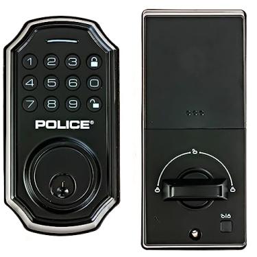 Imagem de POLICE Fechadura de porta de entrada sem chave com teclado - Fechadura inteligente - Fechadura da porta da frente com 2 chaves - Fechadura de porta com combinação eletrônica com aplicativo - Preto