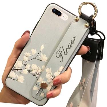 Imagem de 1 peça de tiras de suporte de pulso impressas em flor TPU silicone gel capa traseira para Apple iPhone 7 Plus/iPhone 8 Plus (orquídea)