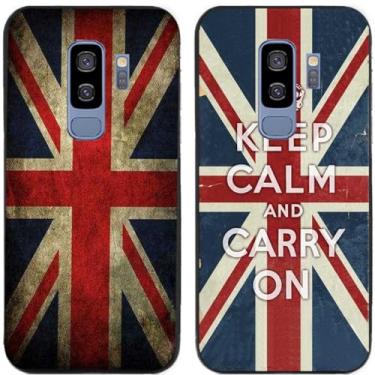 Imagem de 2 peças Keep Calm Carry On Retro Bandeira do Reino Unido impressa TPU gel silicone capa de telefone traseira para Samsung Galaxy (Galaxy S9 Plus / S9+)