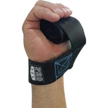 Imagem de Strap Fita Couro Lpo Treino Academia Musculação Haltere Pro Trainer (Preto com costura Azul)