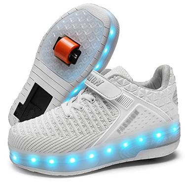 Imagem de Qneic Tênis de patins recarregável por USB, para meninos, meninas, crianças, presente, luzes de LED, patins, 24 rodas duplas brancas, 20