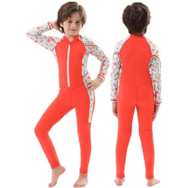 Imagem de DEHAI Roupa de banho infantil de corpo inteiro para meninos, meninas e jovens, roupa de mergulho fina Rash Guard, roupa seca com zíper frontal, manga comprida, esportes aquáticos para esqui aquático,