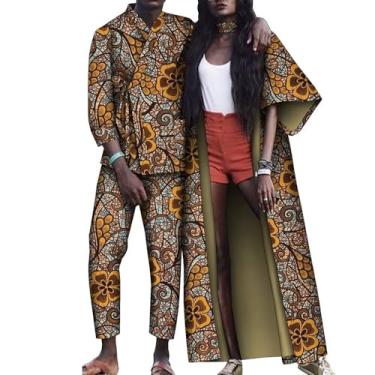Imagem de XIAOHUAGUA Conjunto de roupas de casal africano combinando com estampa Kente, vestidos para mulheres, homens, roupas de ancara, blusa e calça de festa, T1, X-Large