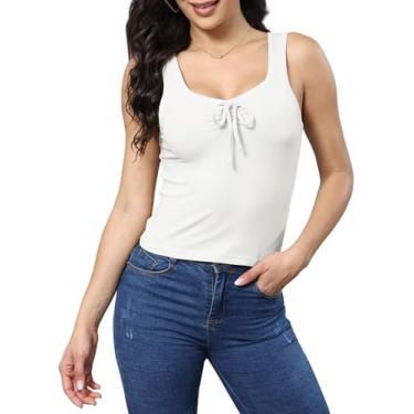 Imagem de Bellcoco Camisetas femininas de manga curta sexy gola quadrada malha canelada slim fit camiseta básica 2024 roupas modernas, B - branco, GG