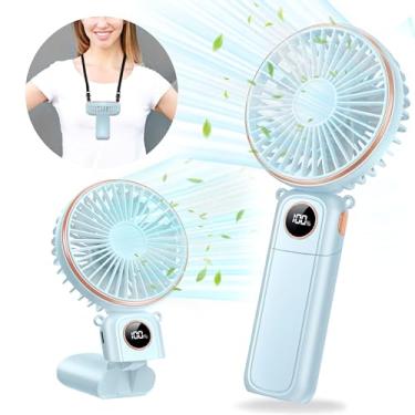Imagem de Ventilador portátil portátil, ventilador portátil de 5200 mAh recarregável, mini ventilador portátil dobrável de 180°, máximo de 22 horas de trabalho, 6 velocidades, visor de LED, ventilador manual