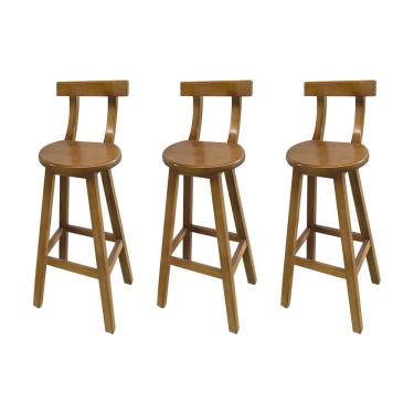Imagem de Kit 3 Bancos Altos Bistrô de Madeira com Encosto Girafa Ideal para Bar e Restaurante Natural
