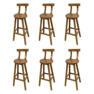 Imagem de Kit 6 Bancos Altos Bistrô de Madeira com Encosto Girafa Ideal para Bar e Restaurante Natural
