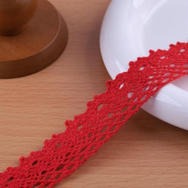 Imagem de 20 jardas x 2,5 cm fita de renda vintage acabamento de renda crochê borda de renda de algodão para pacote de Natal DIY costura vestido de noiva, fantasia, artesanato e costura (vermelho)