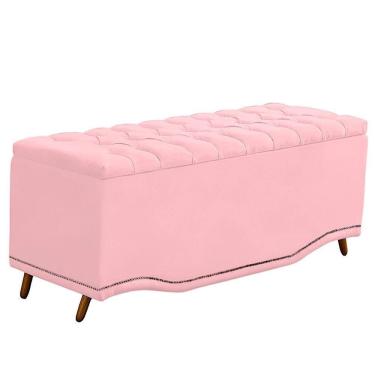 Imagem de Calçadeira Baú King Size Estofada Maitê Veludo Cor Rosa Bebe