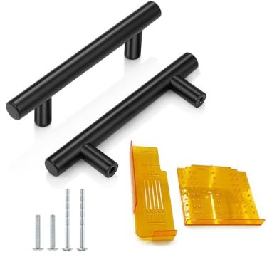 Imagem de KSDCMRS Pacote com 15 | Puxadores de armário de 12 cm preto fosco de aço inoxidável puxadores de gaveta de cozinha, 12 cm de comprimento, orifício central de 7,6 cm, inclui kit de modelo de instalação