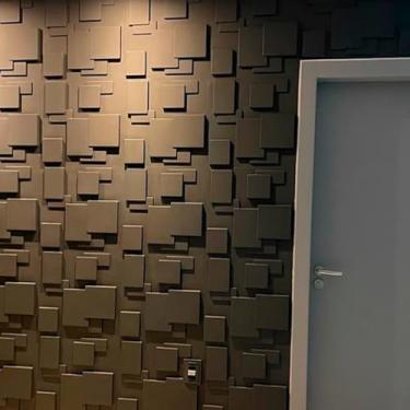 Imagem de Revestimento de Pvc 1 Placa 3D Quadratto Preto 50cm X 50cm Decorativo