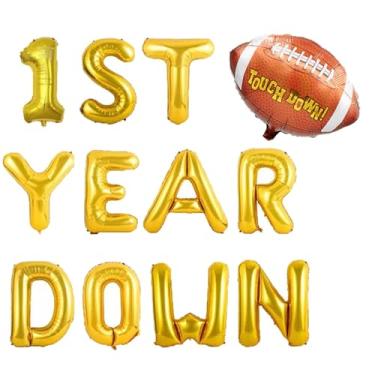 Imagem de 1st Year Down Banner,First Year Down Banner With Football Balloon, First Birthday,Football Theme Birthday Party,1st Year Down Football Party Decorations.