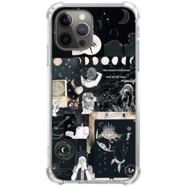 Imagem de Capa de celular Asreology Space Colage compatível com iPhone 12/iPhone 12 Pro, linda capa de colagem preta celestial para iPhone 12/iPhone 12 Pro, capa bumper de TPU com design moderno exclusivo