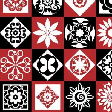 Imagem de Azulejo Vermelho Preto Grego Para Cozinha Com Laminação - Papel De Par