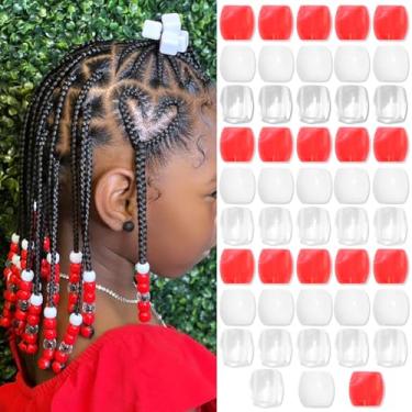 Imagem de VENOFEN 48 peças de contas de cabelo vermelho branco contas grandes para tranças contas de pônei para crianças meninas acessórios tranças fofas decoração joias kit de fabricação de joias