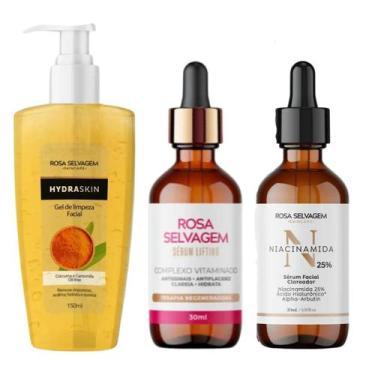 Imagem de Kit Skincare Rosa Selvagem Gel Limpeza Facial, + Sérum Lifting Vitamin