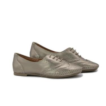 Imagem de Sapato Oxford Couro Feminino Brogue Metalizado Leve Conforto - Q&A, 35