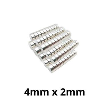 Imagem de Kit 100 Imã Neodímio Disco Magnético N35  4x2mm Super Forte Potente Re