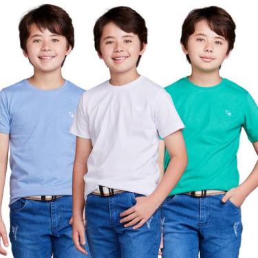 Imagem de Kit 3 Camisas Básica Lisa Infantil 100% Algodão - DAZE MODAS, 06, Bran