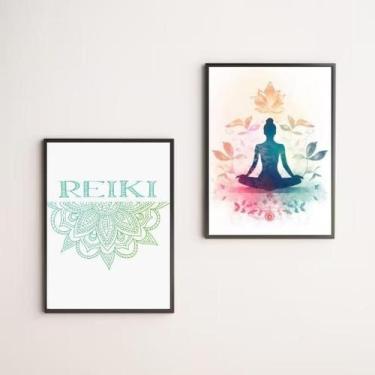 Imagem de Kit 2 Quadros Reiki - Mulher Mandala 24X18Cm - Com Vidro - Quadros On-