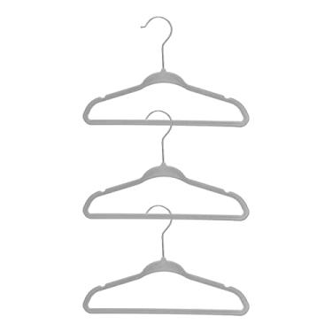 Imagem de Oikos - Conjunto Cabide Infantil de Veludo com Gancho Cinza 10 Peças