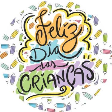 Imagem de Painel de Tecido Sublimado Redondo Feliz Dia das Crianças Colorido c/ 