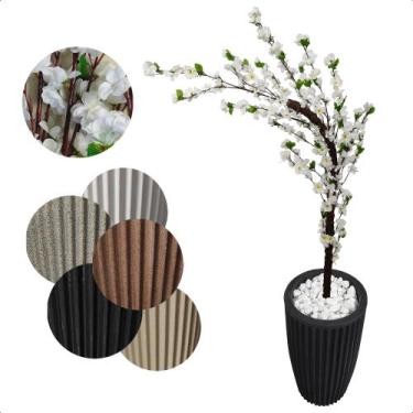 Imagem de Cerejeira Artificial Branca Galho Curvo Vaso Decoração - Flor de Menti