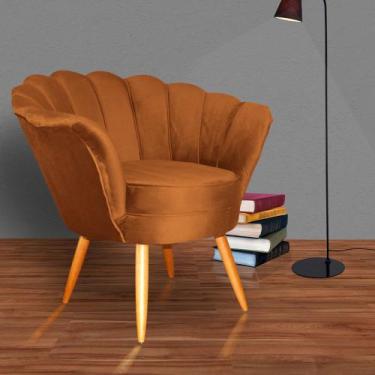 Imagem de Poltrona Decorativa Estofada Para Quarto Closet Pétala Veludo Terracot